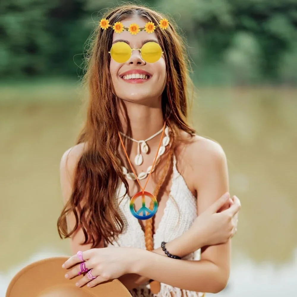 Hippie Costume Accessories Set 20 Headbands Sunglasses Peace Sign for Party